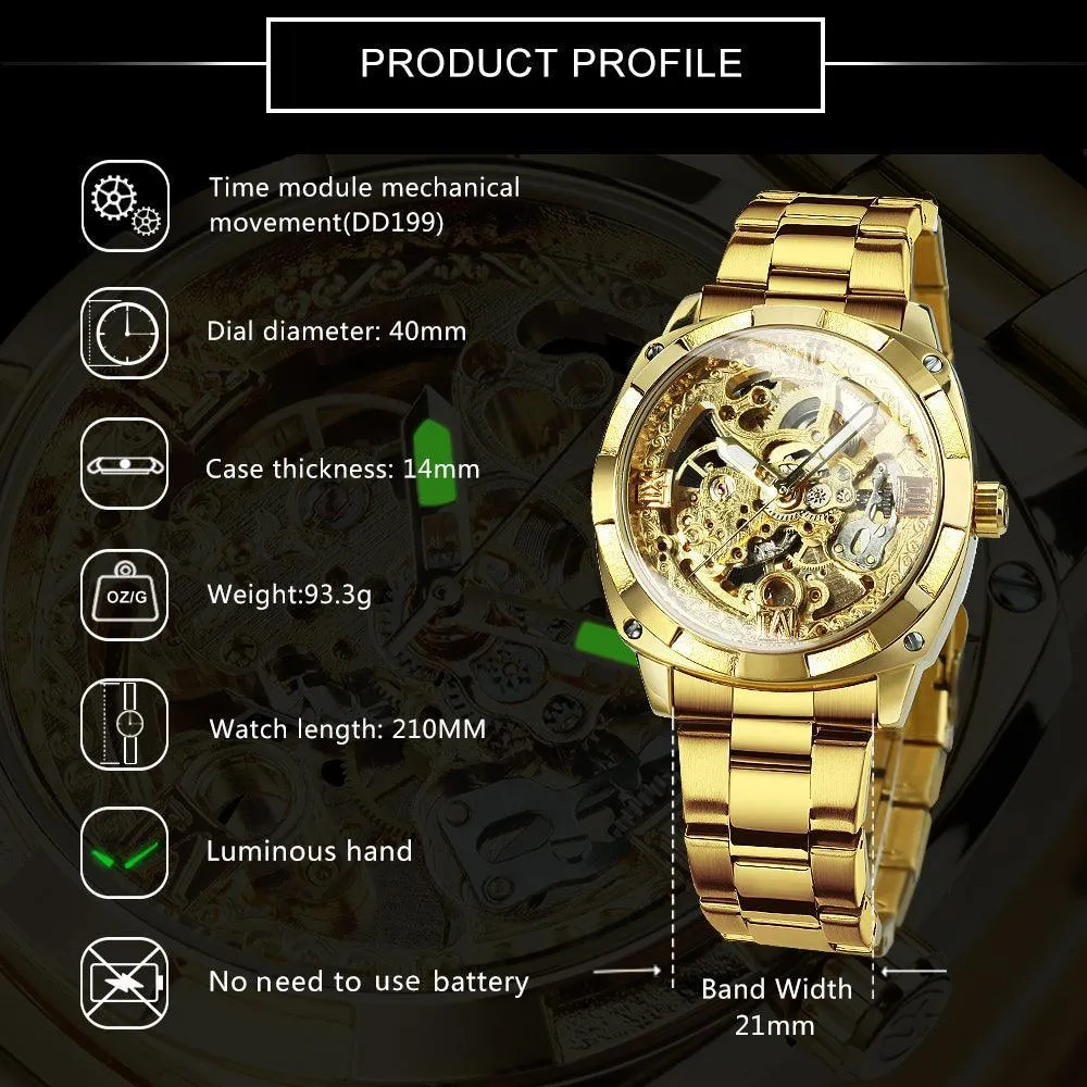 BEST GIFT IDEAS - Luxury Mens Transparent Skeleton Mechanical Automatic Watch