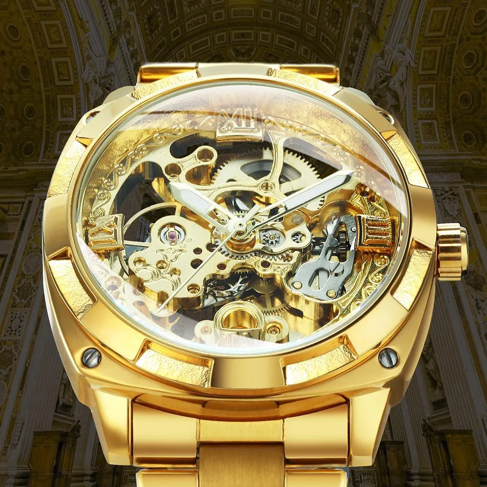 BEST GIFT IDEAS - Luxury Mens Transparent Skeleton Mechanical Automatic Watch