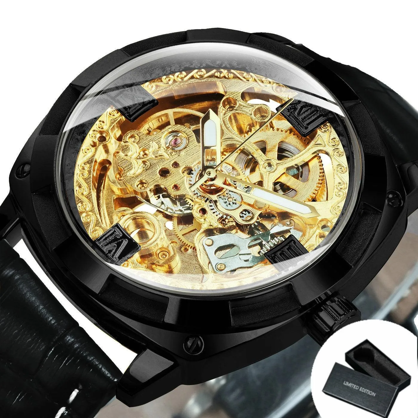 BEST GIFT IDEAS - Luxury Mens Transparent Skeleton Mechanical Automatic Watch