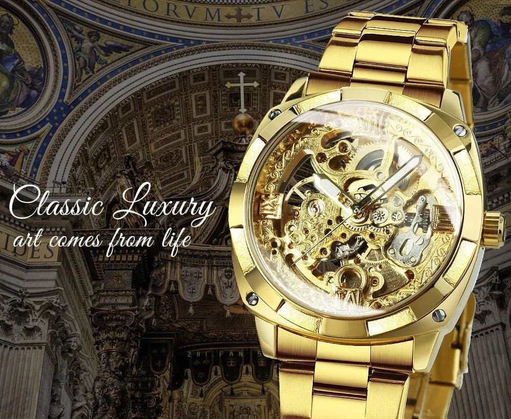 BEST GIFT IDEAS - Luxury Mens Transparent Skeleton Mechanical Automatic Watch