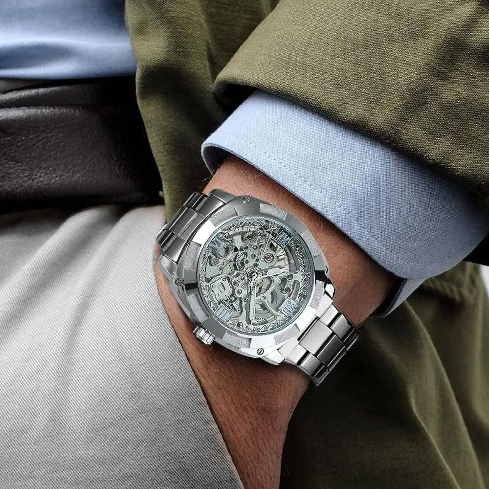 BEST GIFT IDEAS - Luxury Mens Transparent Skeleton Mechanical Automatic Watch