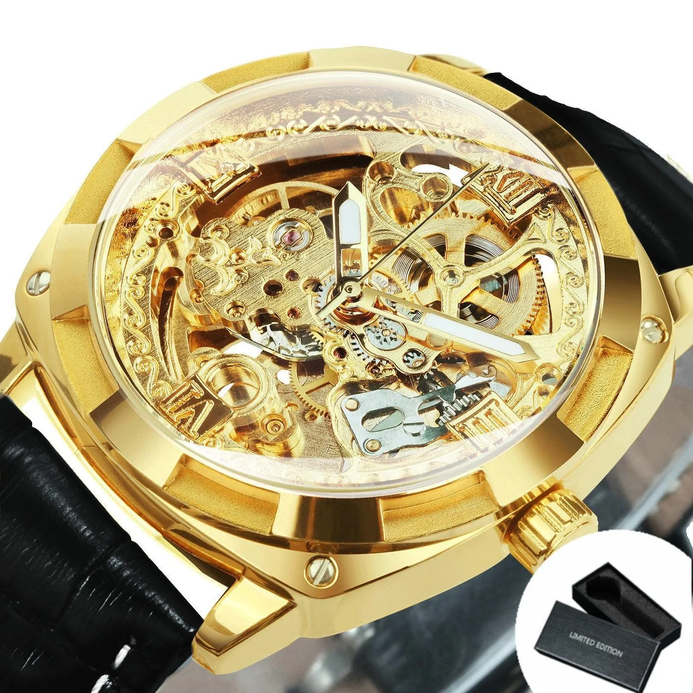 BEST GIFT IDEAS - Luxury Mens Transparent Skeleton Mechanical Automatic Watch