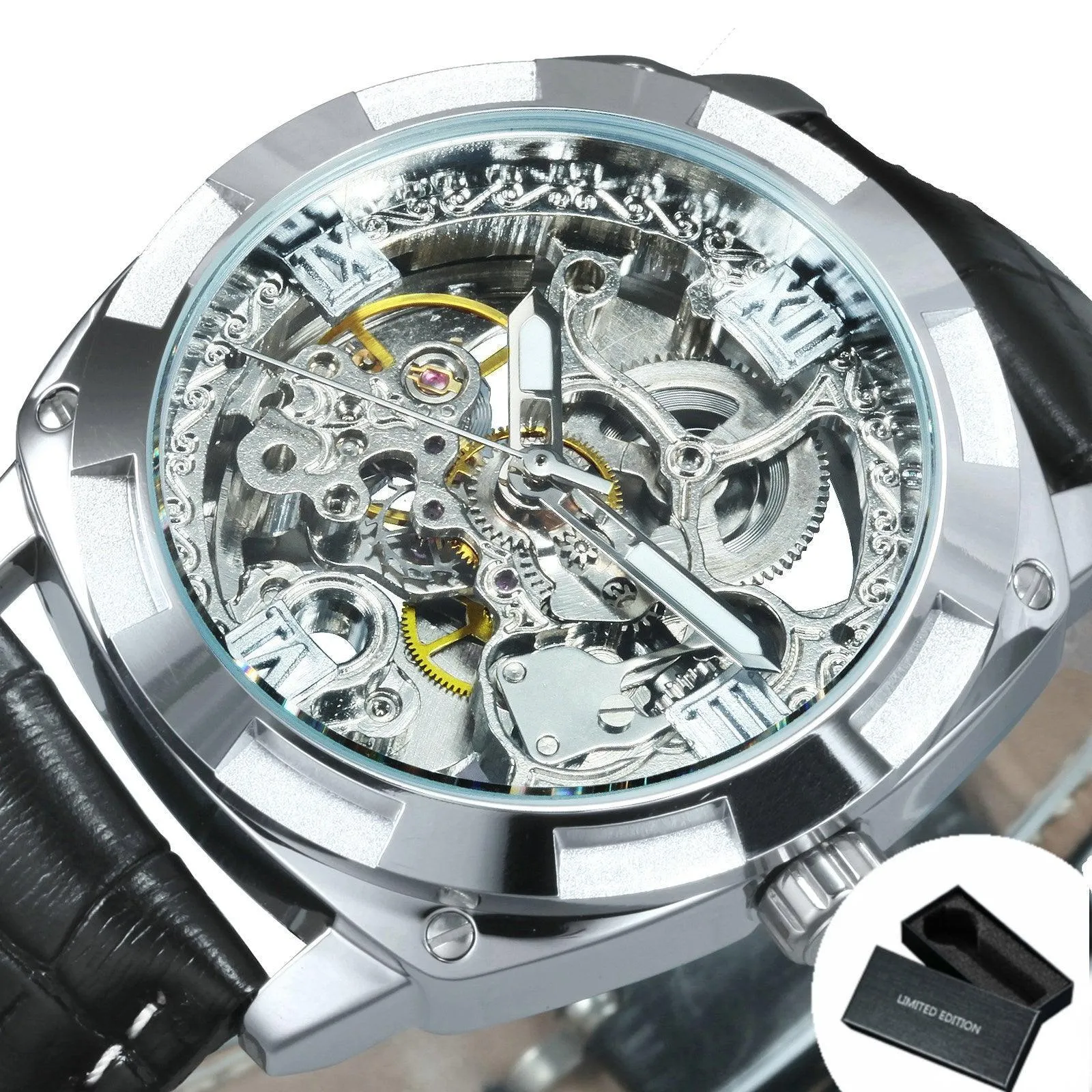 BEST GIFT IDEAS - Luxury Mens Transparent Skeleton Mechanical Automatic Watch