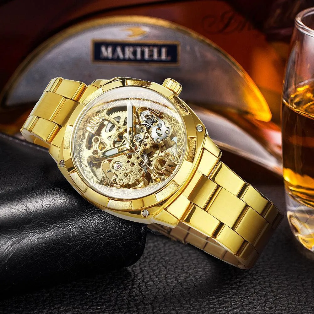 BEST GIFT IDEAS - Luxury Mens Transparent Skeleton Mechanical Automatic Watch