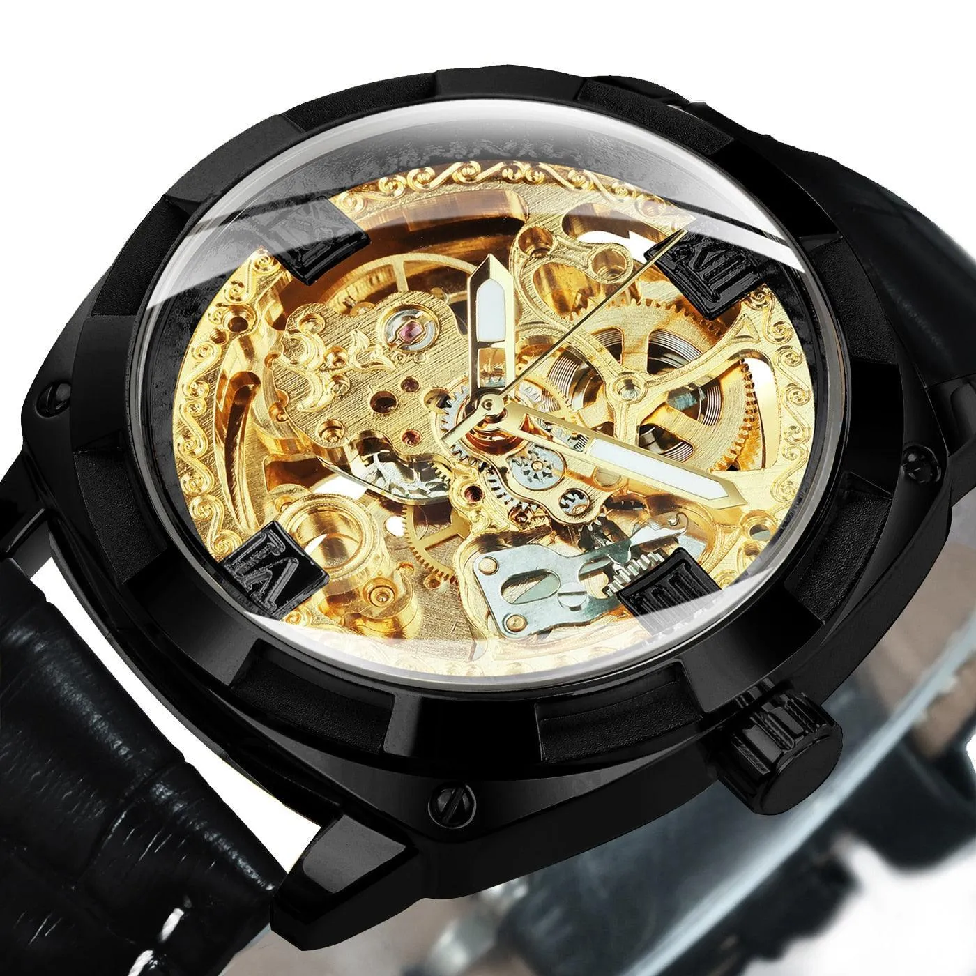 BEST GIFT IDEAS - Luxury Mens Transparent Skeleton Mechanical Automatic Watch