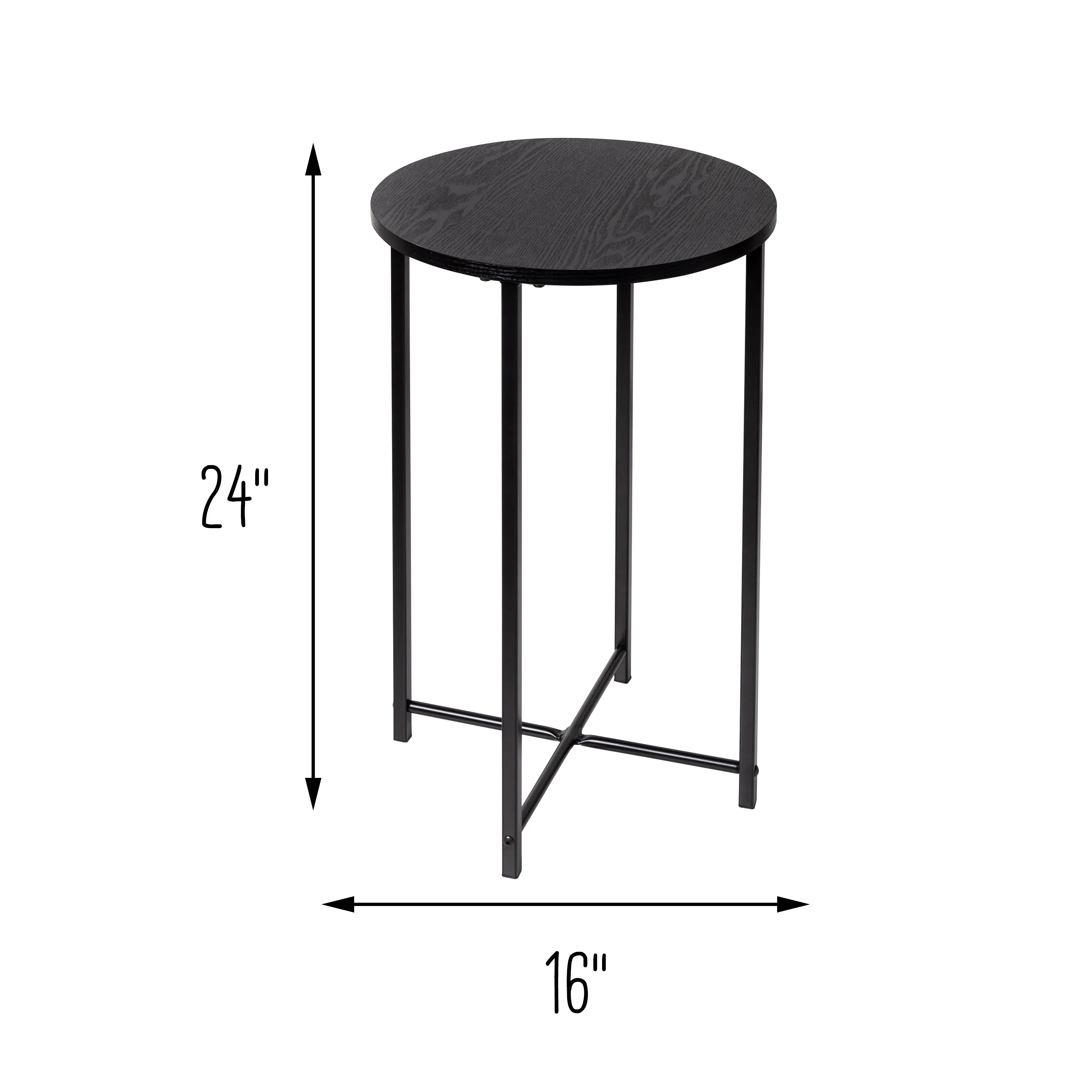 Black Round Side Table with X-Pattern Base