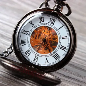 Black Steel Retro Hand Wind Mechanical Pocket Watch