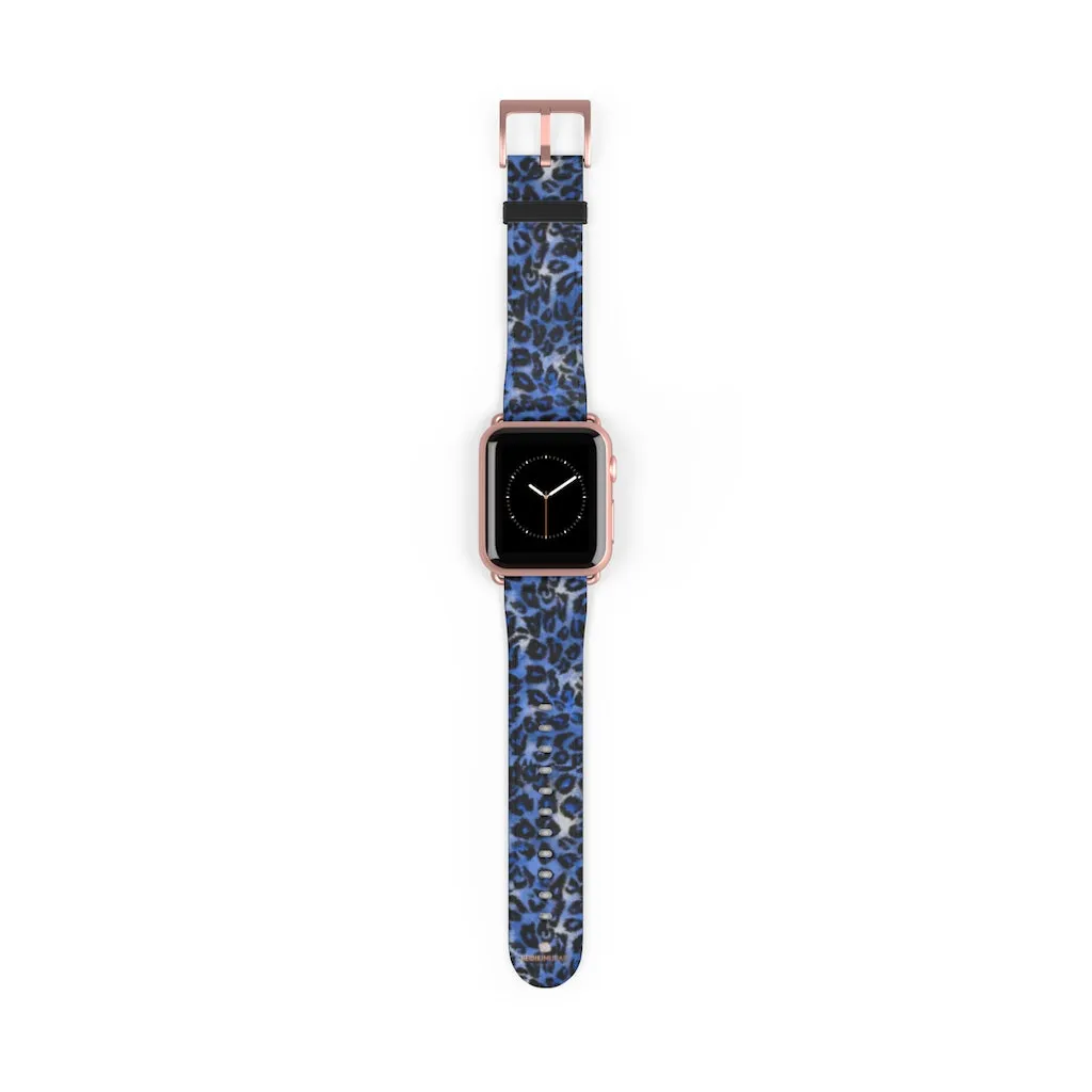Blue Leopard Apple Watch Band, Animal Print 38mm/42mm Watch Bands- Made in USA