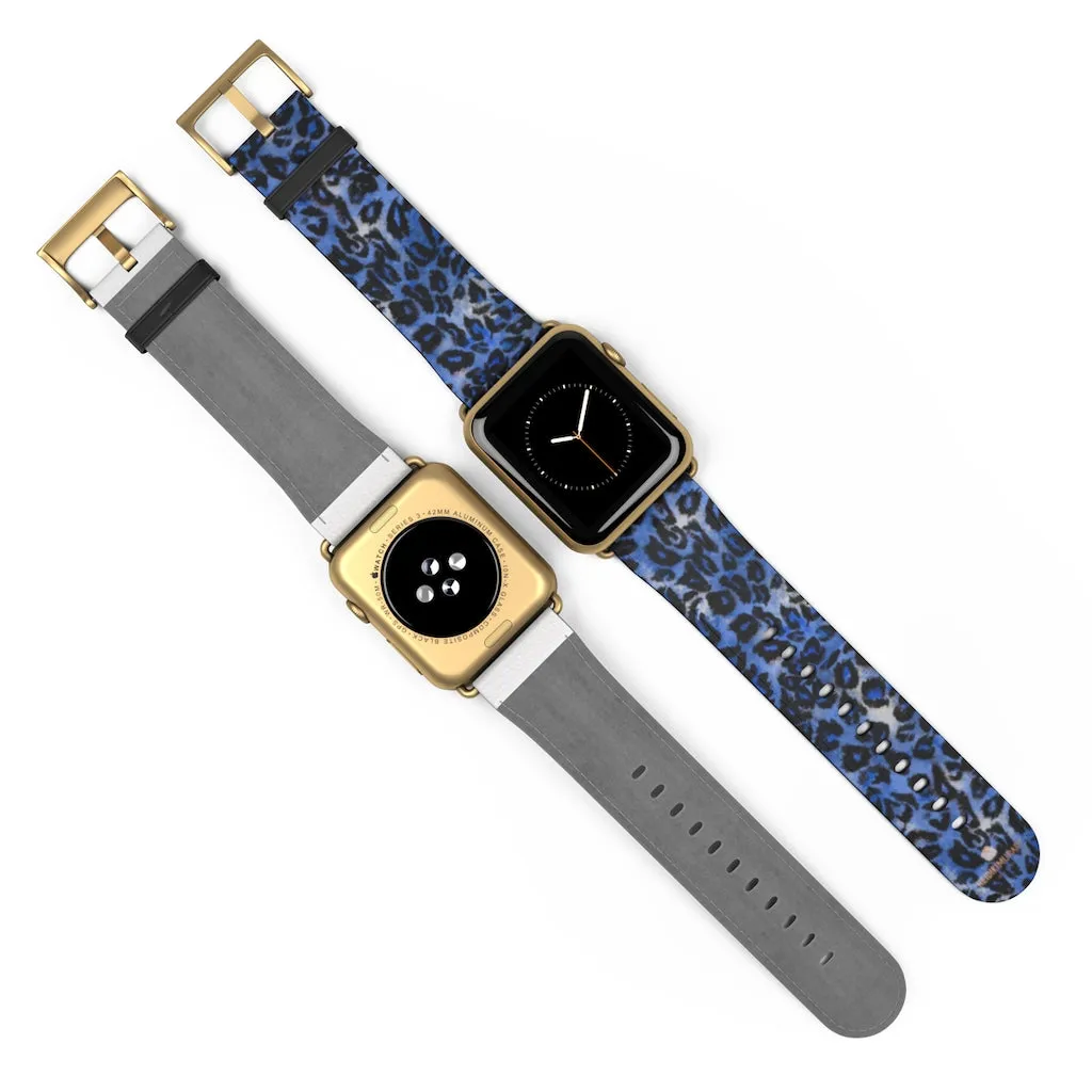 Blue Leopard Apple Watch Band, Animal Print 38mm/42mm Watch Bands- Made in USA
