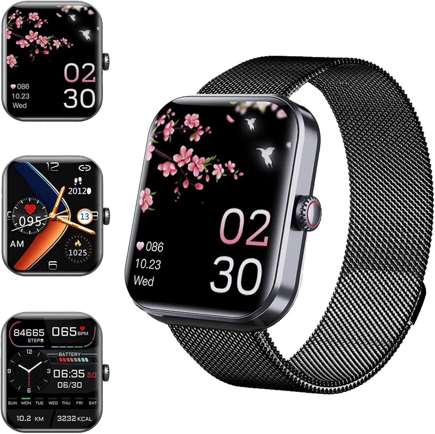 Bluetooth Smart Watch for Women Touch Screen Watch Heart Rate Sleep Monitor Fitness Tracker for iOS Android Black