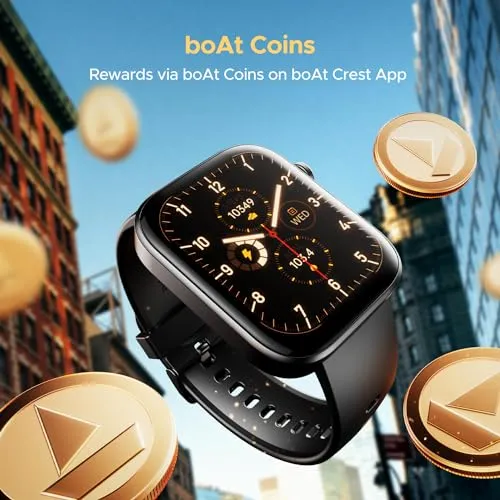 boAt Storm Call 3 w/Turn-by-Turn Navigation, 1.83" (4.6 cm) HD Display, Bluetooth Calling, Crest  OS, QR Tray, Face Studio, Coins, Emergency SOS Smart Watch Active Black)