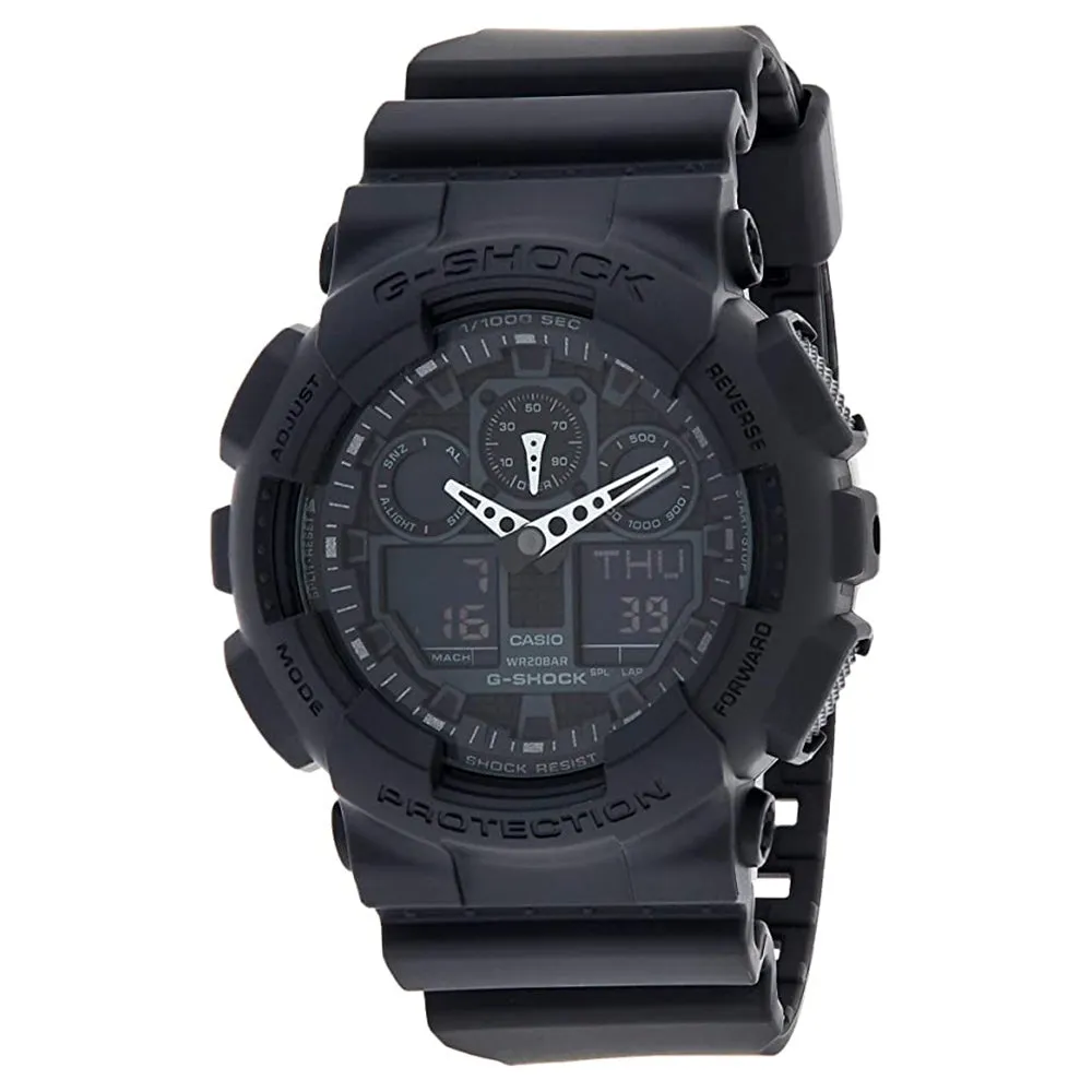 Casio Men's Black Dial Plastic Band G-Shock Analog-Digital Quartz Watch - GA-100-1A1CR