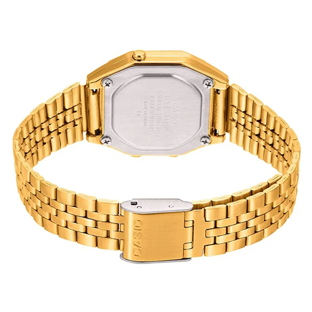 Casio Womens Mid-Size Black Dial Gold Tone Digital Retro Quartz Watch - LA680WGA-1BDF