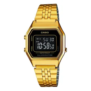 Casio Womens Mid-Size Black Dial Gold Tone Digital Retro Quartz Watch - LA680WGA-1BDF