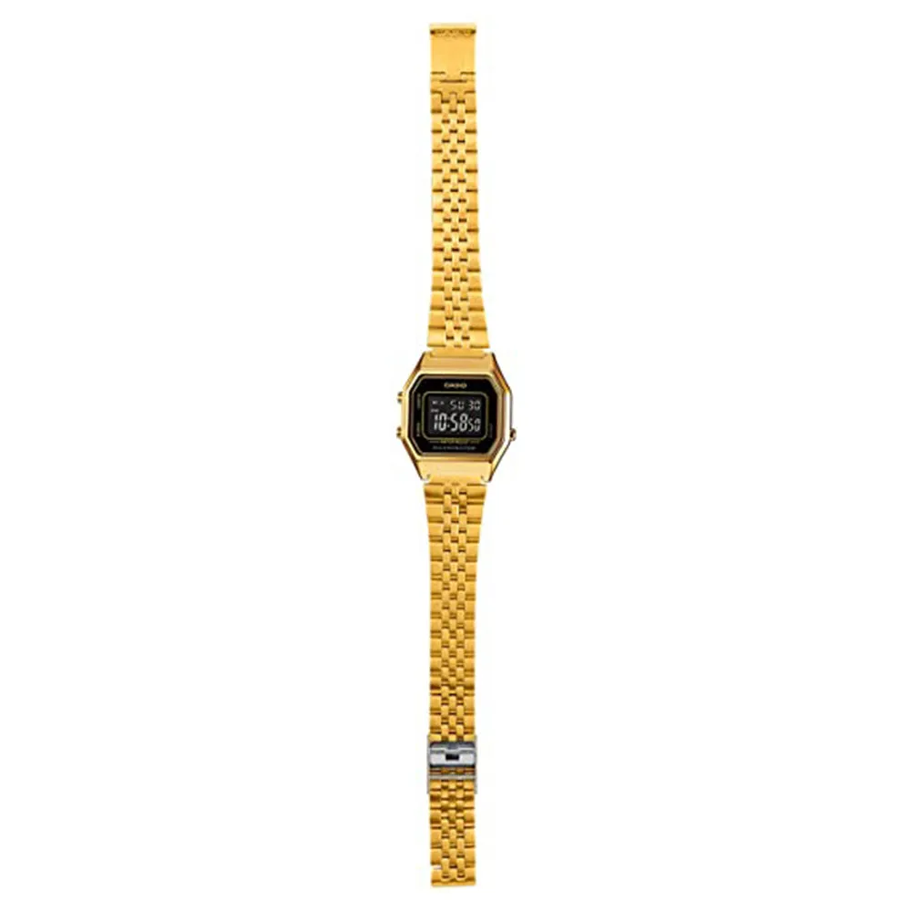 Casio Womens Mid-Size Black Dial Gold Tone Digital Retro Quartz Watch - LA680WGA-1BDF