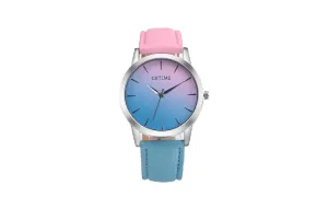 Casual Women's Retro Rainbow Design Leather Quartz Wrist Watch