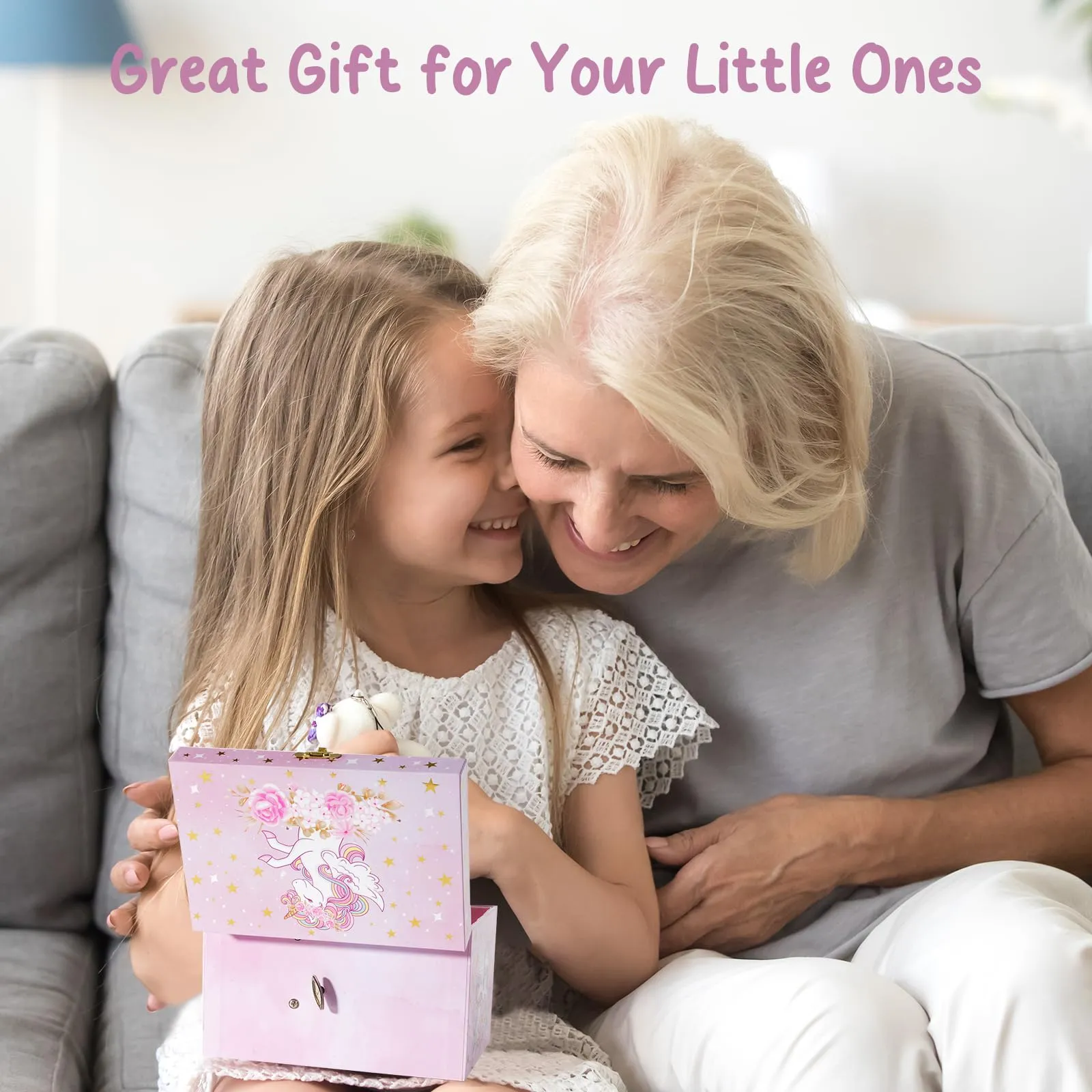 Children's music box jewelry box with music box unicorn & preserved flowers, jewelry box with melody
