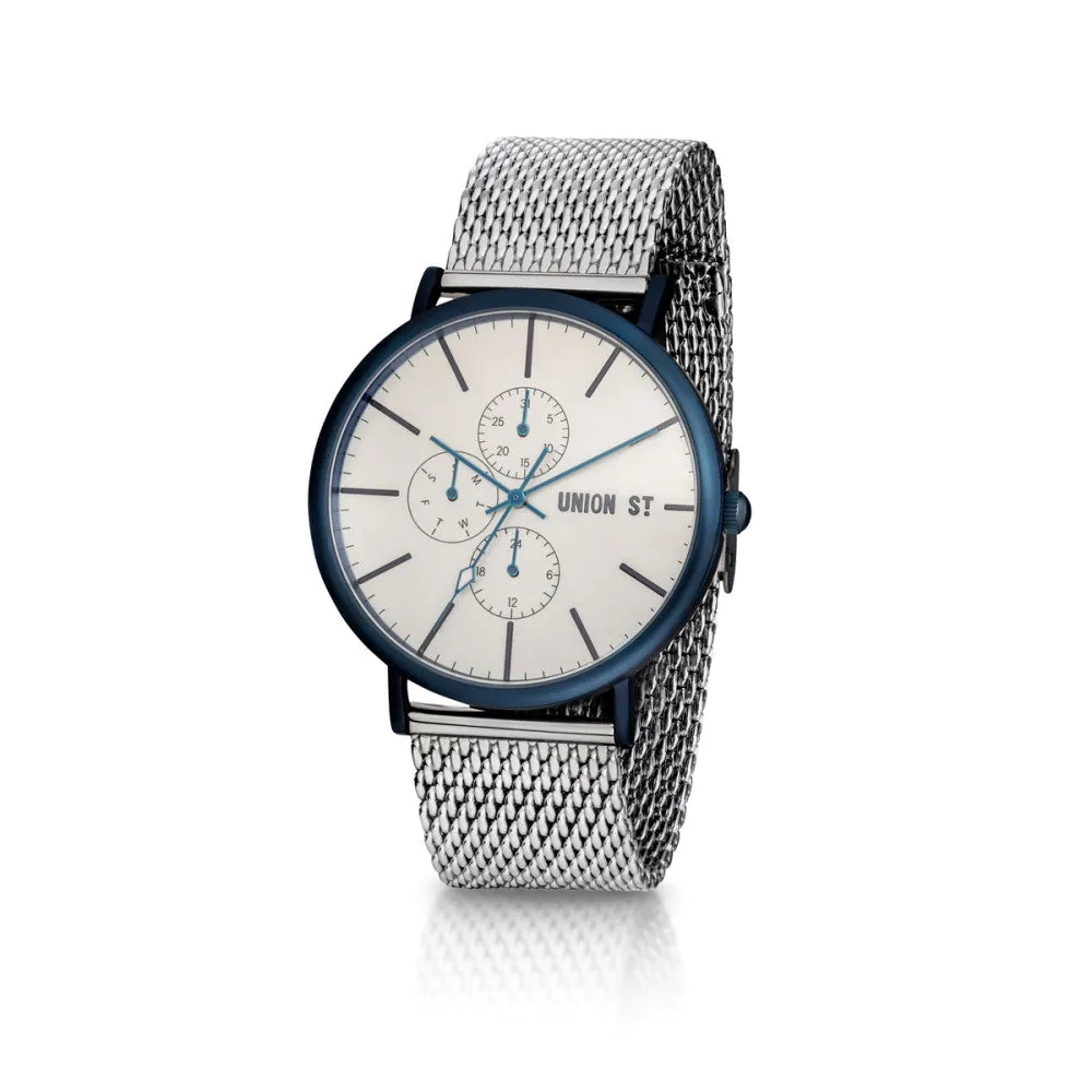 Chronograph Bluetone Case with Stainless Steel Mesh Band