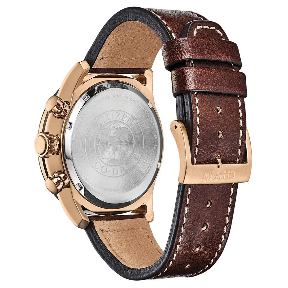 Citizen Avion Eco-Drive Mens Brown Leather Band Blue Quartz Dial Watch - CA4213-18L