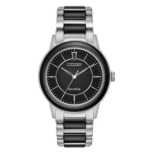 Citizen Axiom Eco-Drive Womens Silver/Black Stainless Steel Ceramic Band Silver Quartz Dial Watch - EM0741-51E
