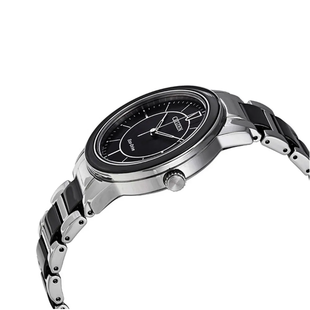 Citizen Axiom Eco-Drive Womens Silver/Black Stainless Steel Ceramic Band Silver Quartz Dial Watch - EM0741-51E