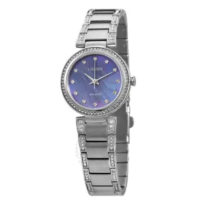 Citizen Eco-Drive Silhouette Ladies Crystal Blue Mother-of-Pearl Quartz Dial Watch - EM0840-59N