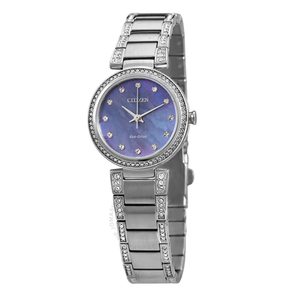 Citizen Eco-Drive Silhouette Ladies Crystal Blue Mother-of-Pearl Quartz Dial Watch - EM0840-59N