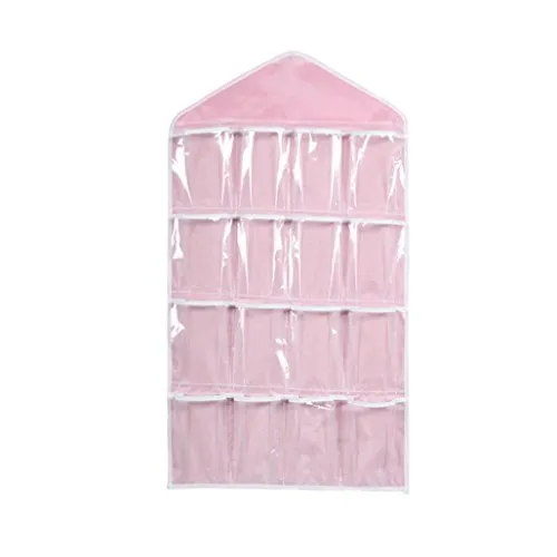 Clearance Hanger Storage,AIEason 16Pockets Clear Hanging Bag Socks Bra Underwear Rack Hanger Storage Organizer (Pink)
