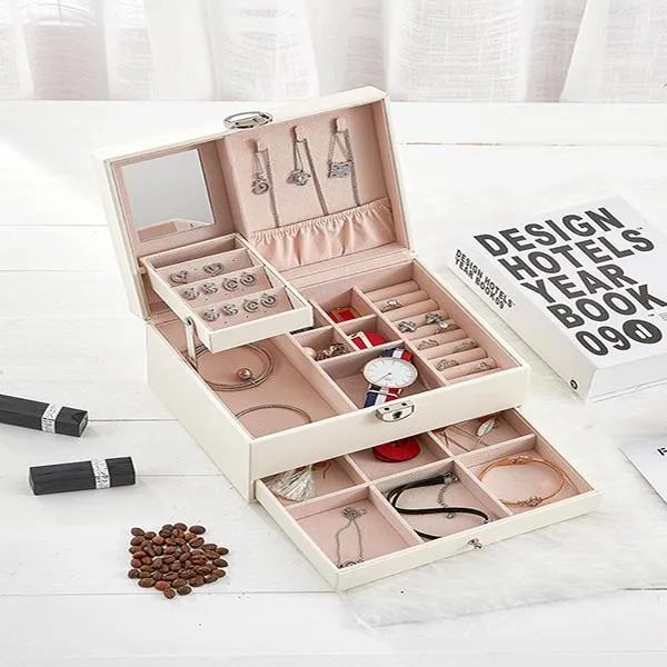 Convenient PU Leather Jewellery Storage Display Organiser with drawer