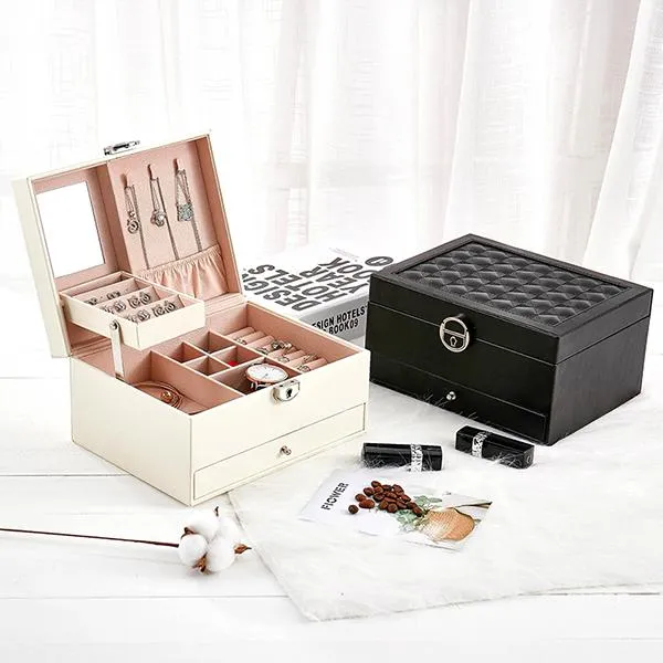 Convenient PU Leather Jewellery Storage Display Organiser with drawer