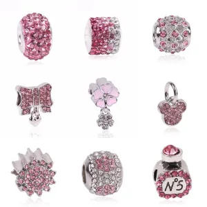Couqcy Lovely Pink Beads Fit Original Pandora Bracelet Necklace Big Hole Diy Charms For Women Enamel Heart Shape Pendant Gift