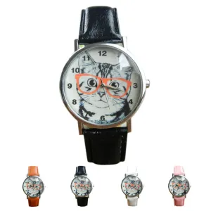 Cute Cat Pattern Watch Women Girl Leather Band Analog Quartz WristWatch