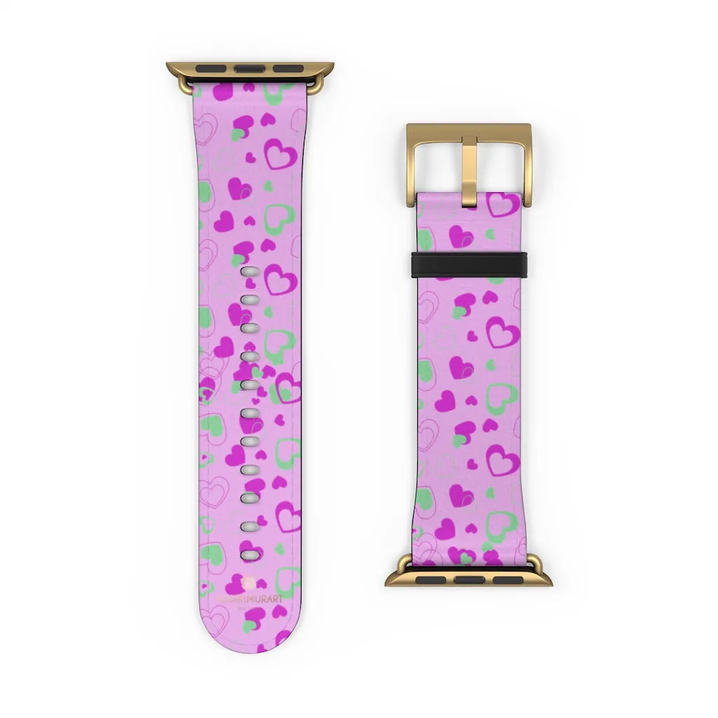 Cute Girlie Pink Hearts Shaped 38mm/42mm Watch Band For Apple Watch- Made in USA
