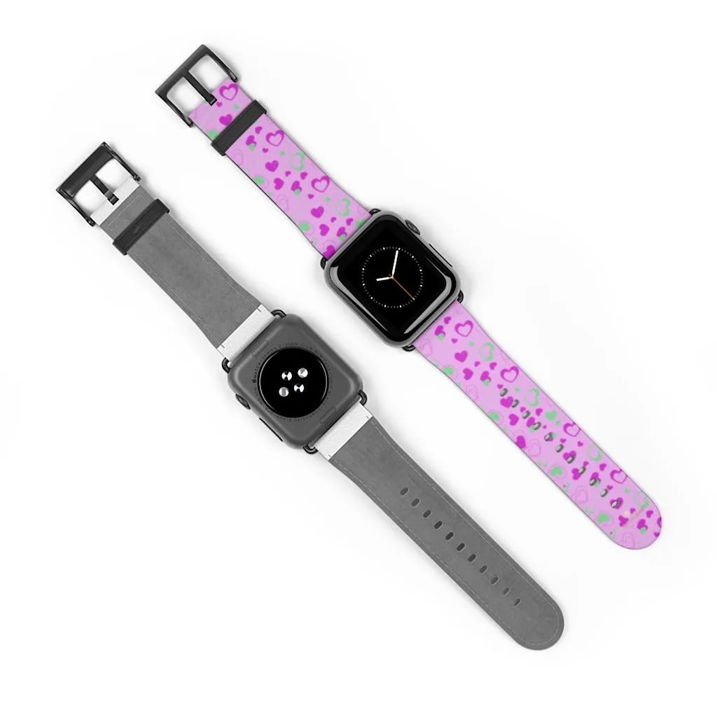 Cute Girlie Pink Hearts Shaped 38mm/42mm Watch Band For Apple Watch- Made in USA