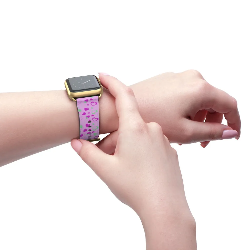 Cute Girlie Pink Hearts Shaped 38mm/42mm Watch Band For Apple Watch- Made in USA