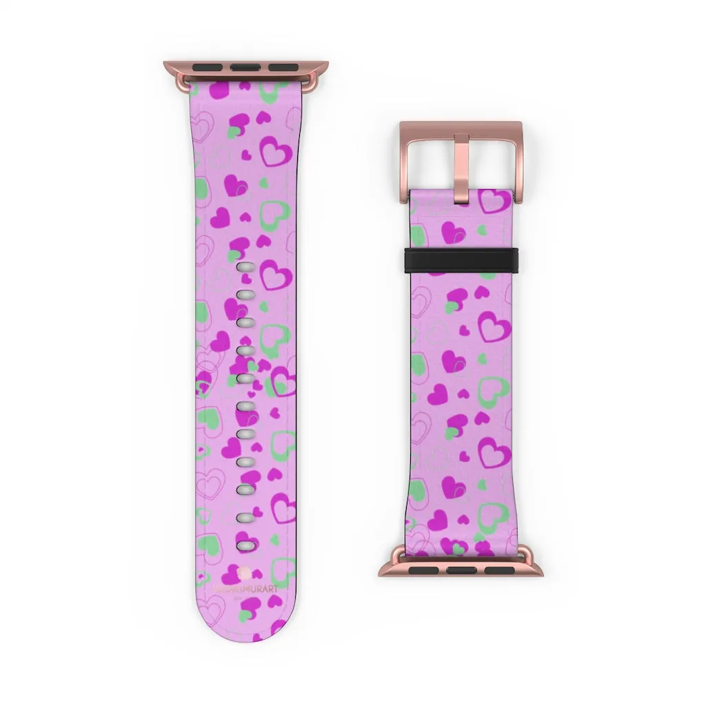 Cute Girlie Pink Hearts Shaped 38mm/42mm Watch Band For Apple Watch- Made in USA