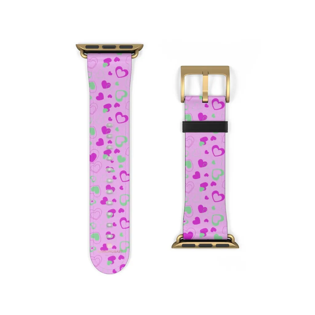 Cute Girlie Pink Hearts Shaped 38mm/42mm Watch Band For Apple Watch- Made in USA