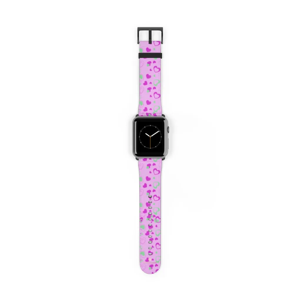 Cute Girlie Pink Hearts Shaped 38mm/42mm Watch Band For Apple Watch- Made in USA