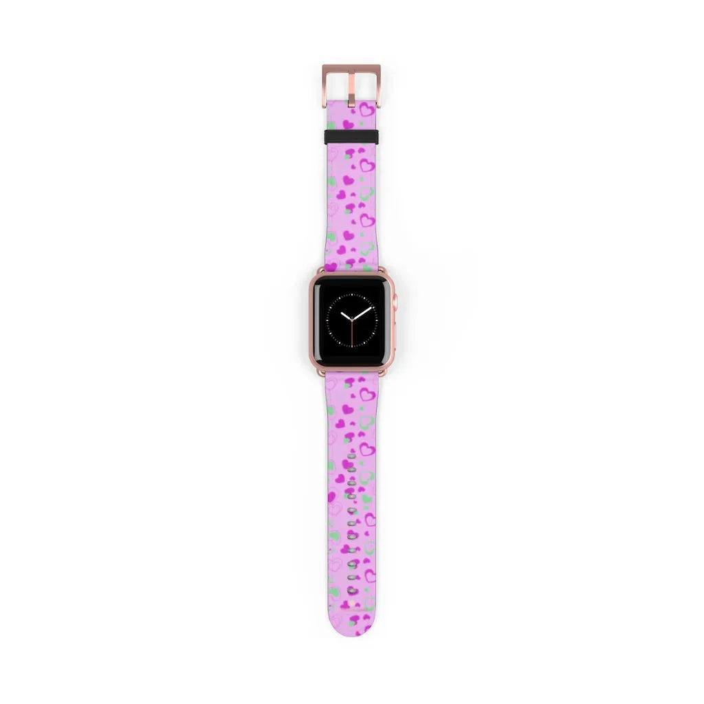Cute Girlie Pink Hearts Shaped 38mm/42mm Watch Band For Apple Watch- Made in USA
