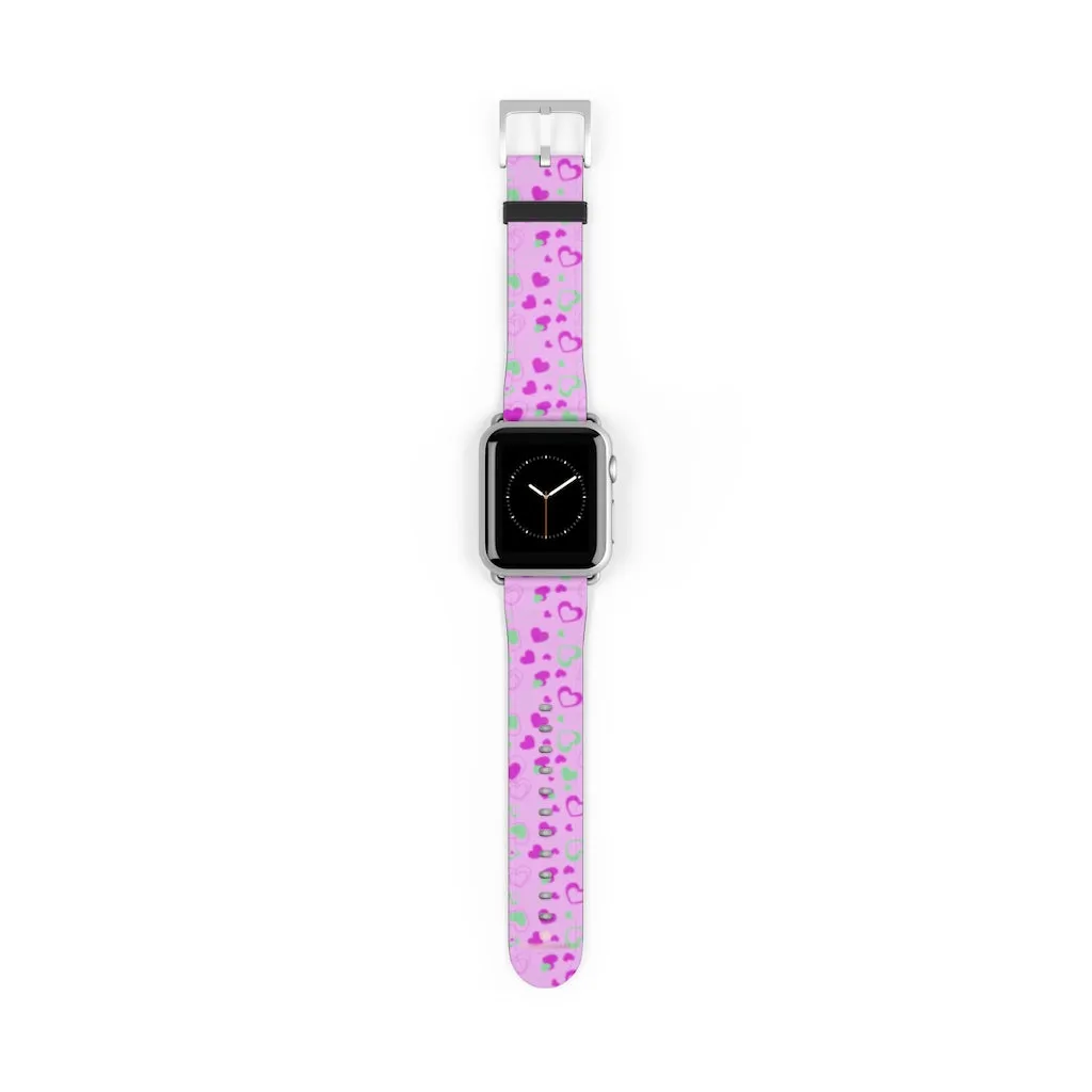 Cute Girlie Pink Hearts Shaped 38mm/42mm Watch Band For Apple Watch- Made in USA