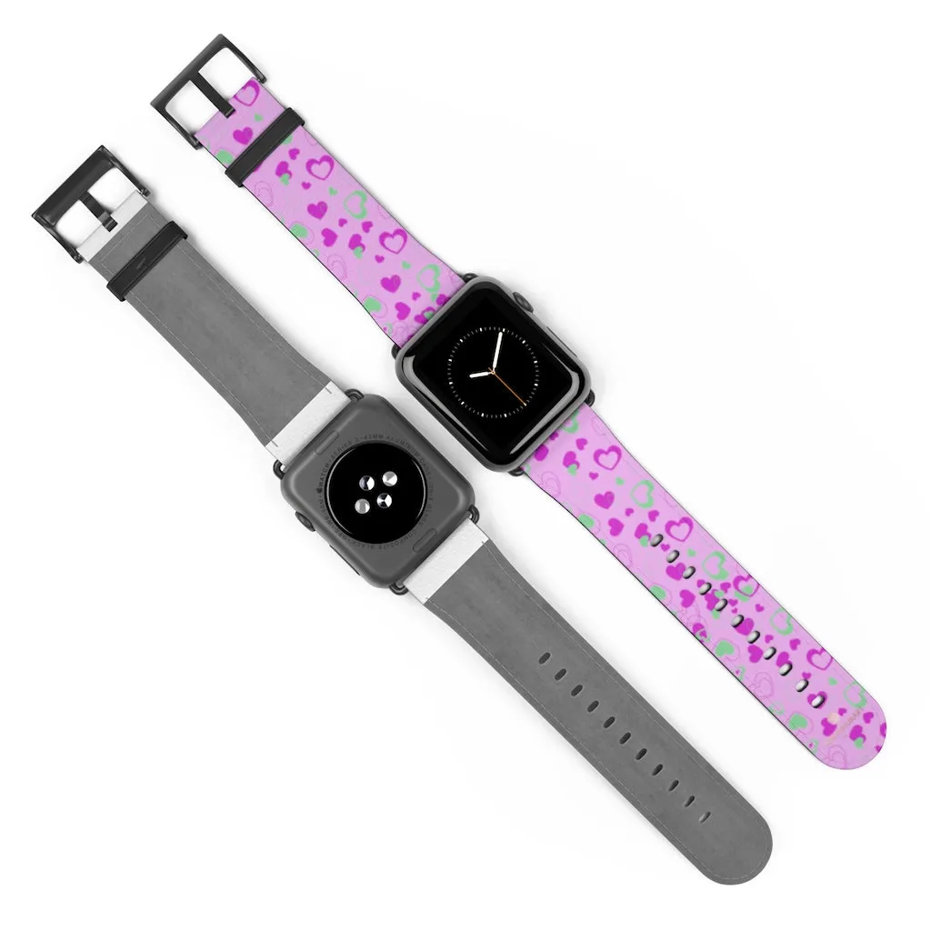 Cute Girlie Pink Hearts Shaped 38mm/42mm Watch Band For Apple Watch- Made in USA