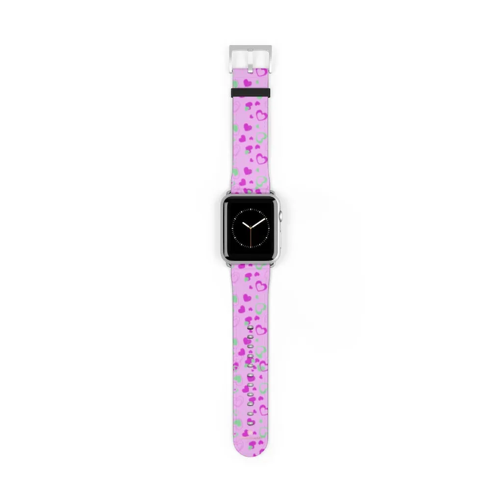 Cute Girlie Pink Hearts Shaped 38mm/42mm Watch Band For Apple Watch- Made in USA