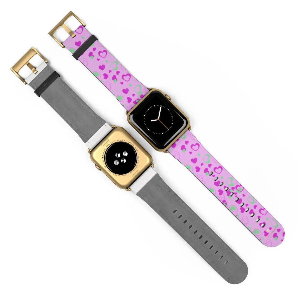 Cute Girlie Pink Hearts Shaped 38mm/42mm Watch Band For Apple Watch- Made in USA