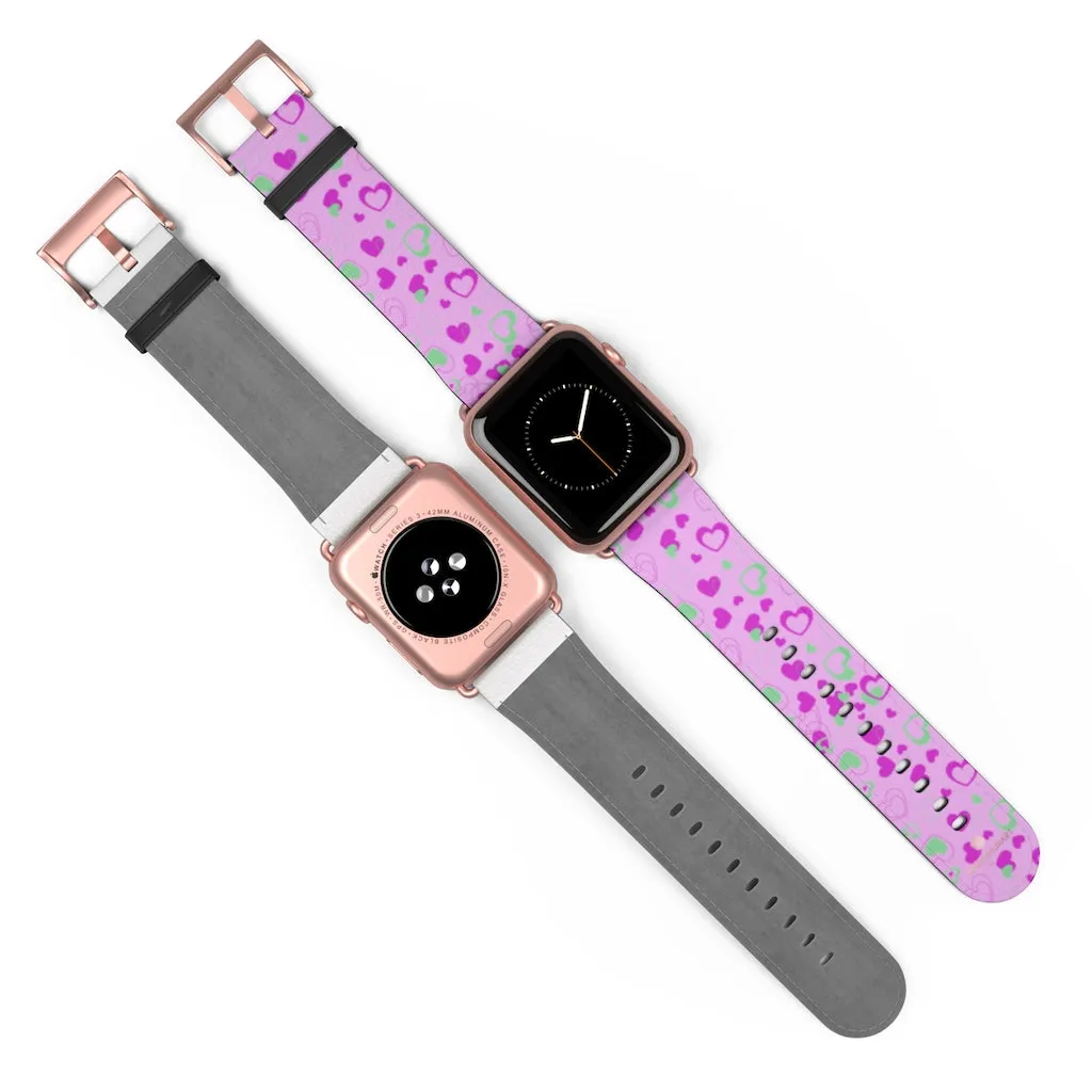 Cute Girlie Pink Hearts Shaped 38mm/42mm Watch Band For Apple Watch- Made in USA