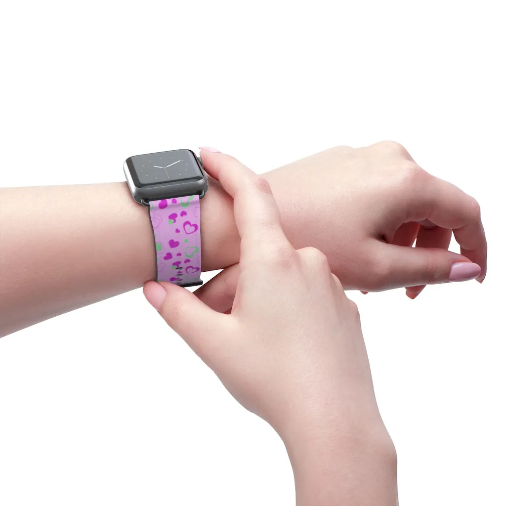 Cute Girlie Pink Hearts Shaped 38mm/42mm Watch Band For Apple Watch- Made in USA