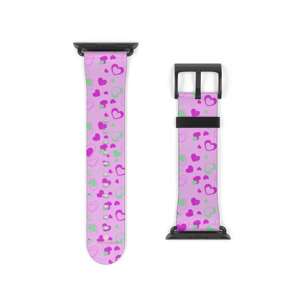 Cute Girlie Pink Hearts Shaped 38mm/42mm Watch Band For Apple Watch- Made in USA