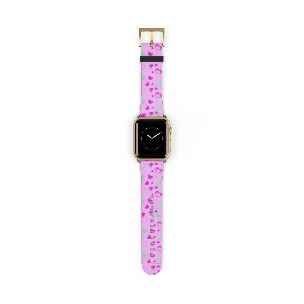 Cute Girlie Pink Hearts Shaped 38mm/42mm Watch Band For Apple Watch- Made in USA
