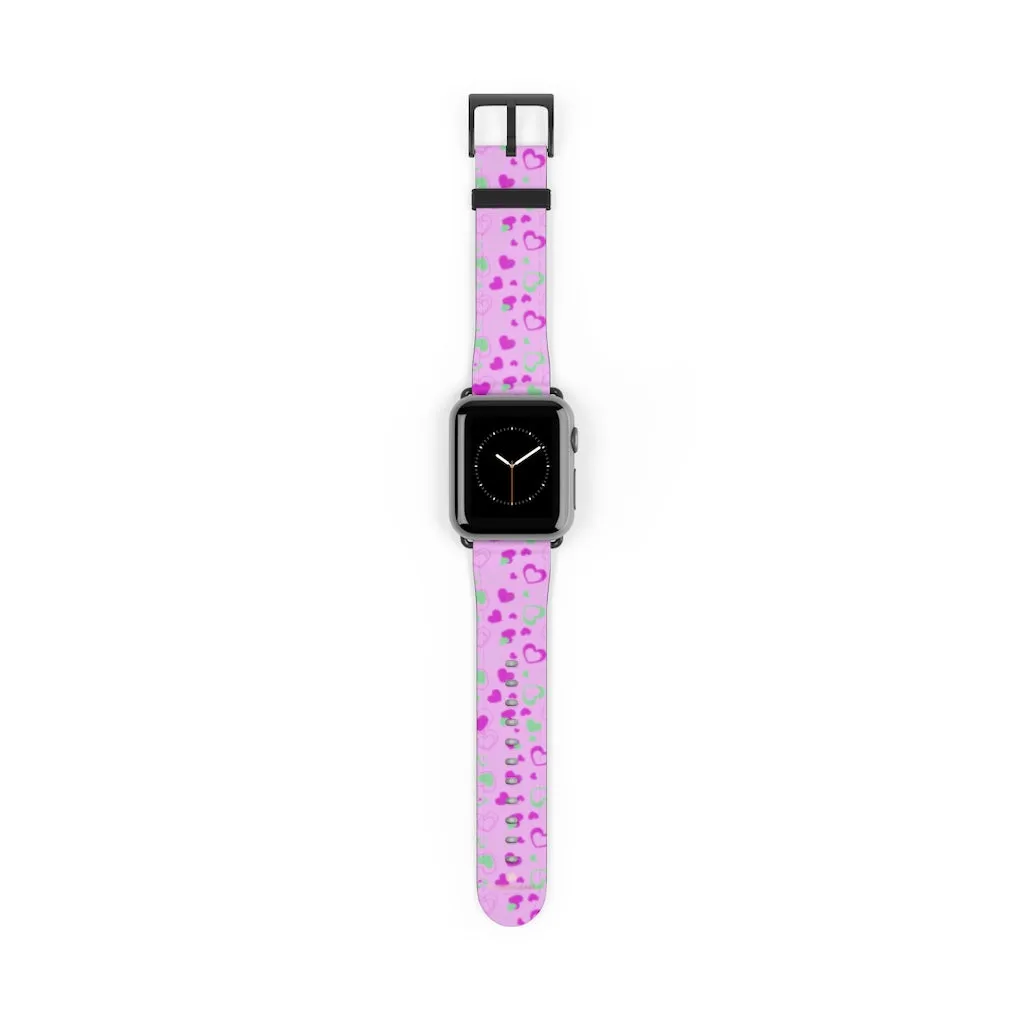 Cute Girlie Pink Hearts Shaped 38mm/42mm Watch Band For Apple Watch- Made in USA