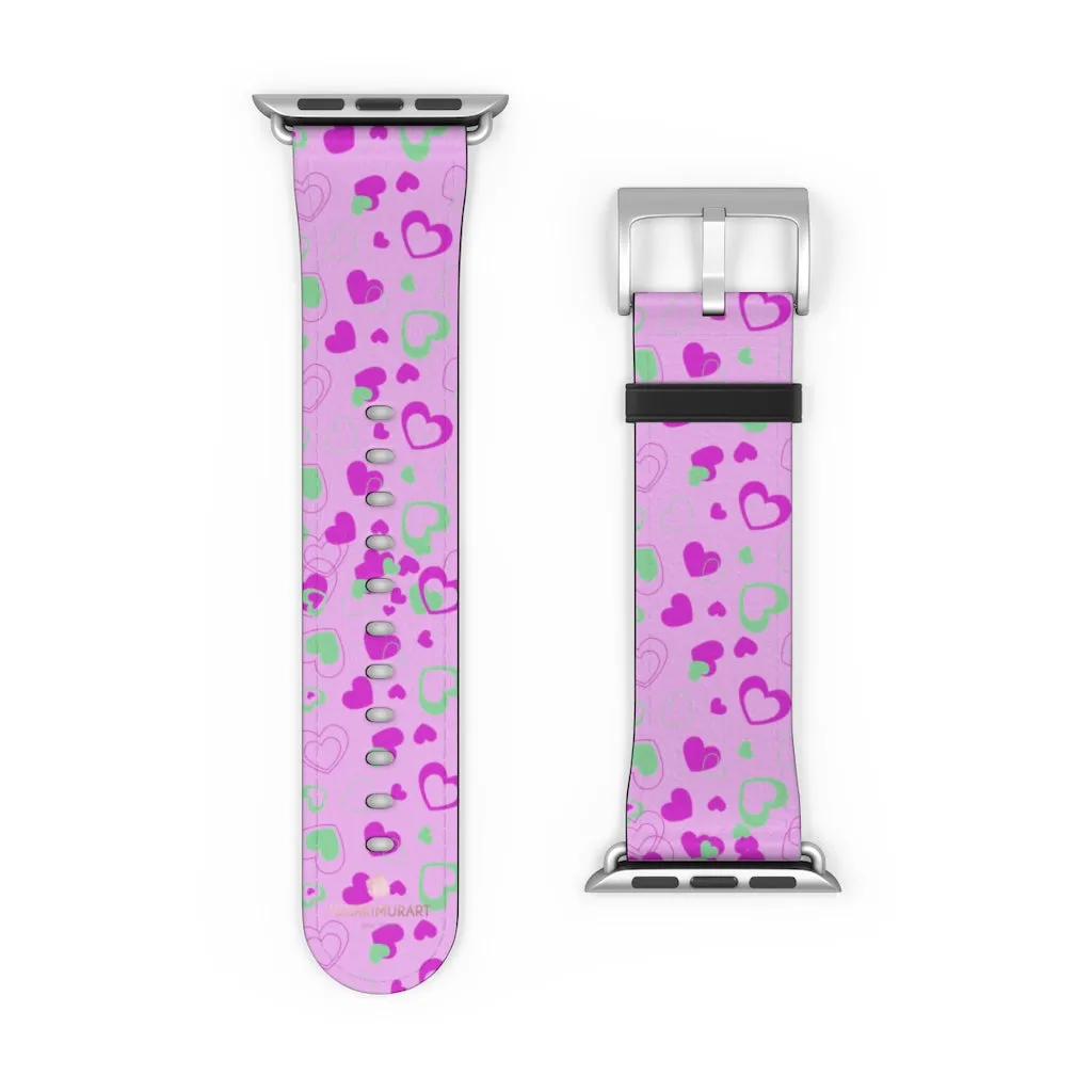 Cute Girlie Pink Hearts Shaped 38mm/42mm Watch Band For Apple Watch- Made in USA