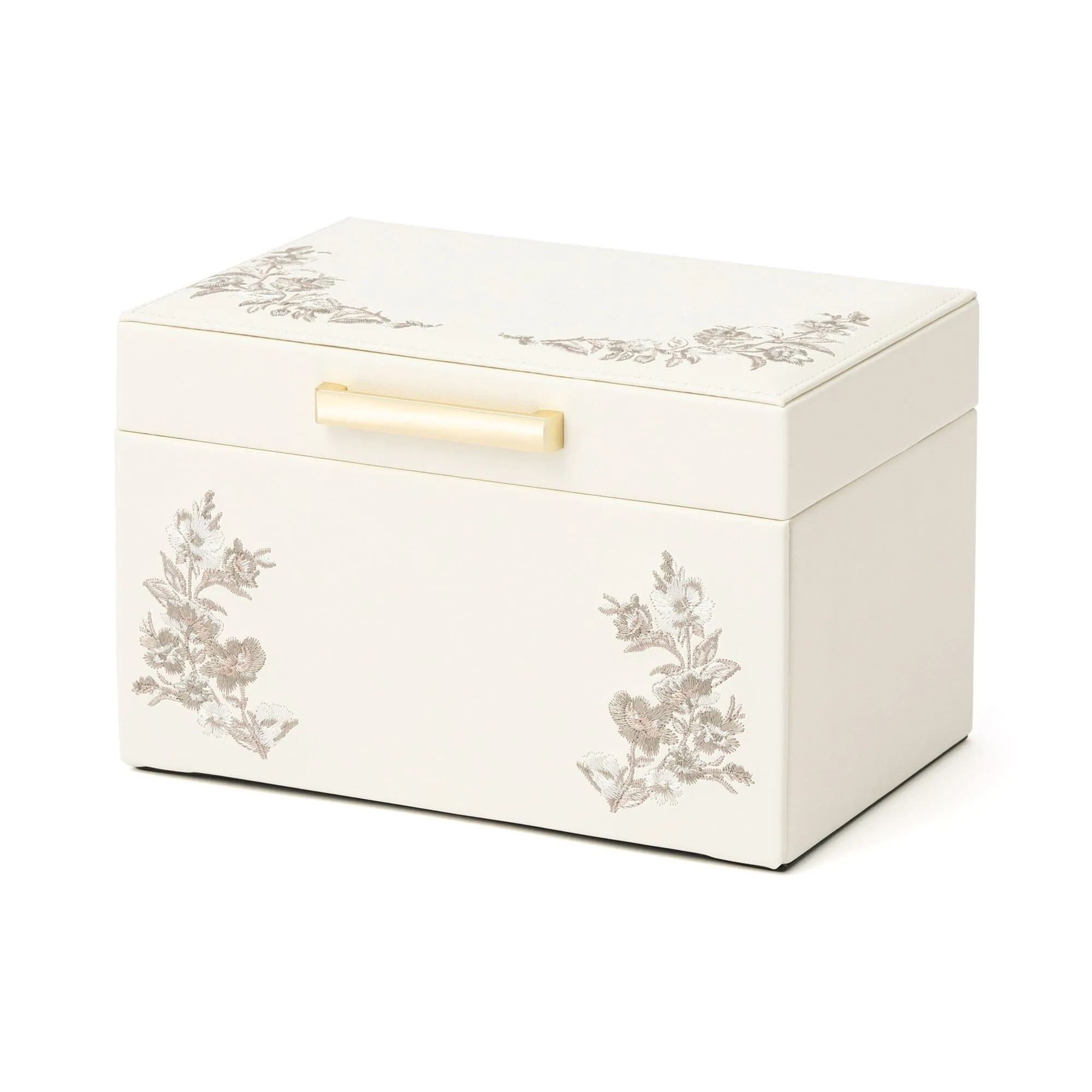 Embroidery Flower Jewelry Box Small Beige